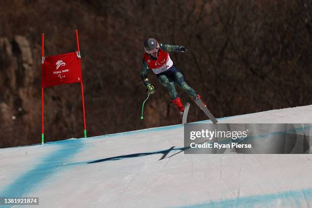 Mitchell Gourley of Team Australia competes in the Para Alpine Skiing Men's Super Combined Super-G at Yanqing National Alpine Skiing Centre during...