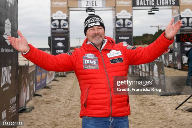 Till Demtroeder during the sled dog race closing ceremony as part of the "Baltic Lights" charity event on March 6, 2022 in Heringsdorf, Germany. The...