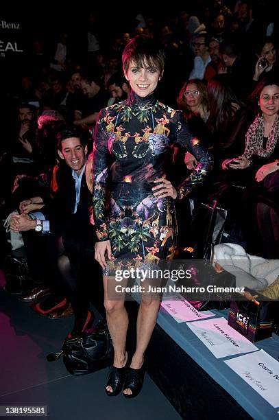 Macarena Gomez attends the Carlos Diez and Maria Escote show during Mercedes-Benz Fashion Week Madrid A/W 2012 at Ifema on February 4, 2012 in...