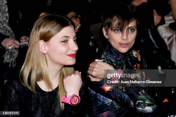 Miriam Giovanelli and Macarena Gomez attend the Carlos Diez and Maria Escote show during Mercedes-Benz Fashion Week Madrid A/W 2012 at Ifema on...