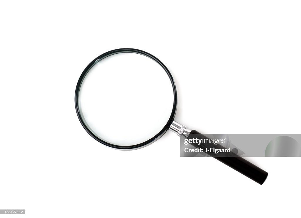 Black magnifying glass on a white background