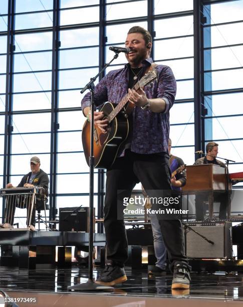 Chris Young performs onstage during rehearsals for the 57th Academy Of Country Music Awards at Allegiant Stadium on March 06, 2022 in Las Vegas,...