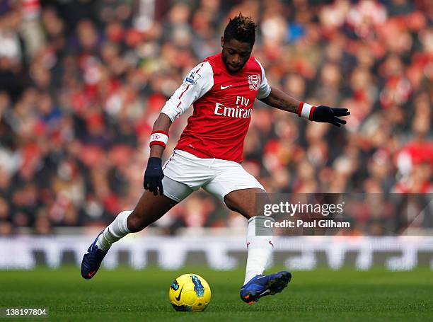 Alex Song of Arsenal in action during the Barclays Premier League match between Arsenal and Blackburn Rovers at Emirates Stadium on February 4, 2012...