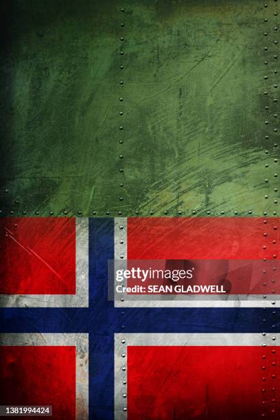 norway flag on armoured steel - heavy metal poster stock pictures, royalty-free photos & images