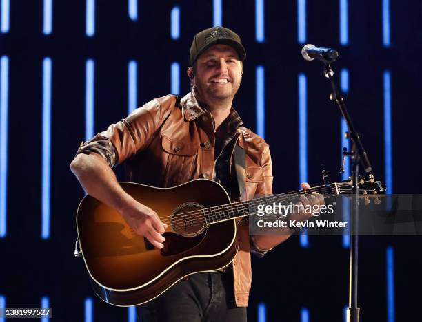 In this image released on March 06 Luke Bryan performs onstage during the 57th Academy of Country Music Awards, airing on March 07 at Allegiant...