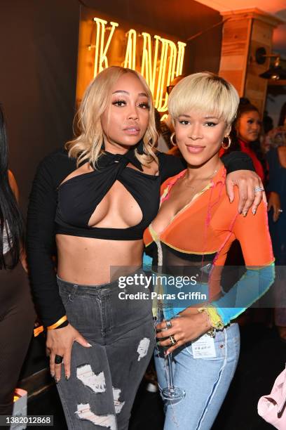 Shamari DeVoe and Serayah McNeill attend the premiere of "Kandi & The Gang" series celebration at Old Lady Gang Southern Cuisine on March 06, 2022 in...