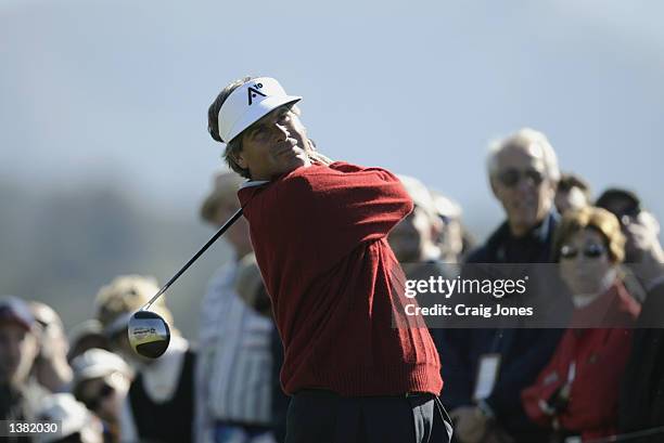 Fred Couples hits a shot during the third round of the AT&T National Pro-Am on February 2, 2002 in Pebble Beach, California. DIGITAL IMAGE. Mandatory...