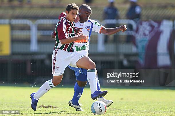 Jean of Fluminense struggles for the ball with player of Duque Caixas during a match between Fluminense v Duque de Caxias as part of the Guanabara...