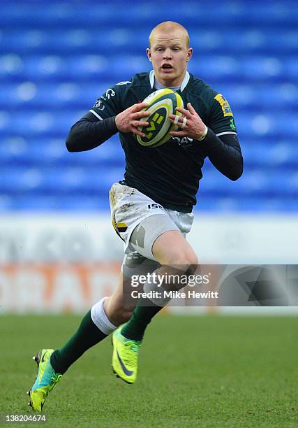 Tom Homer of London Irish in action during the LV= Cup match between London Irish and Gloucester at Madejski Stadium on February 4, 2012 in Reading,...