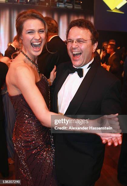 German Interior Minister Hans-Peter Friedrich dances with Britta Heidemann during the 2012 Sports Gala 'Ball des Sports' at the Rhein-Main Hall on...