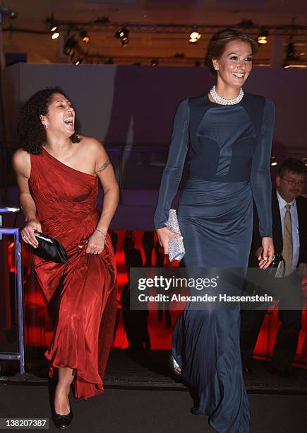 Franziska van Almsick attends with Steffi Jones the 2012 Sports Gala 'Ball des Sports' at the Rhein-Main Hall on February 4, 2012 in Wiesbaden,...