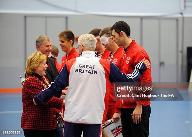 Jeff Davis The FA National development Manager introduces members of Great Britain team to The Right Worshipful the Mayor of Hereford and John Ball...