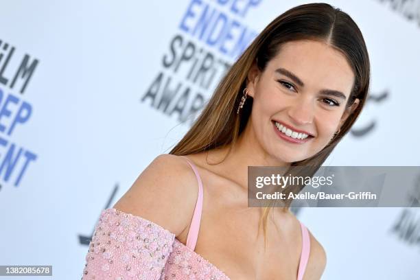 Lily James attends the 2022 Film Independent Spirit Awards on March 06, 2022 in Santa Monica, California.
