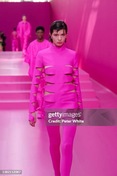 Model walks the runway during the Valentino Womenswear Fall/Winter 2022-2023 show as part of Paris Fashion Week on March 06, 2022 in Paris, France.