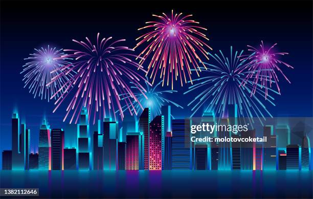 city night with firework - modern home exterior night stock illustrations