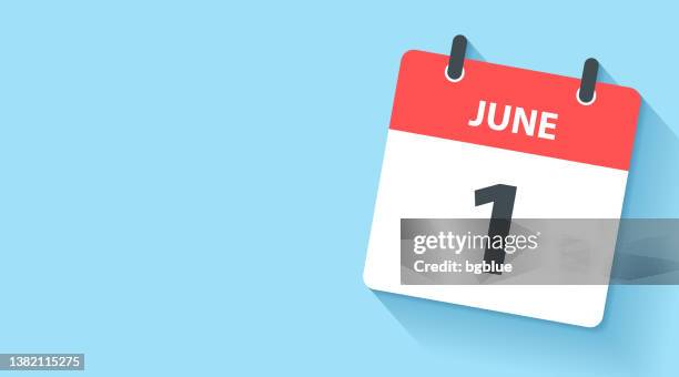 ilustrações, clipart, desenhos animados e ícones de 1 de junho - ícone do calendário diário em estilo de design plano - um único objeto