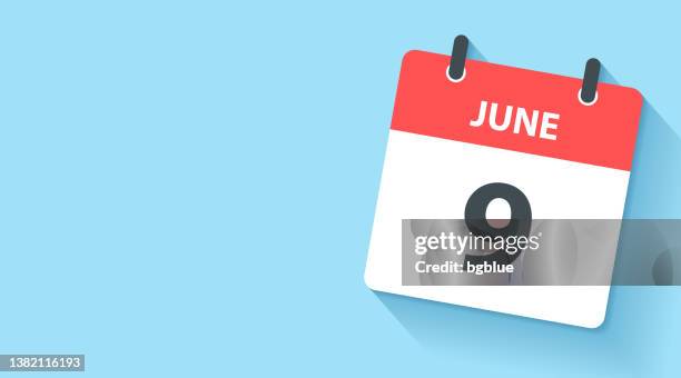 june 9 - daily calendar icon in flat design style - ninth stock illustrations