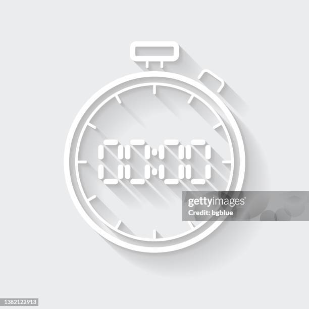 digital stopwatch. icon with long shadow on blank background - flat design - digital clock countdown stock illustrations