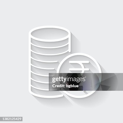 Indian rupee coins stack. Icon with long shadow on blank background - Flat Design Indian rupee coins stack. Icon with long shadow on blank background - Flat Design