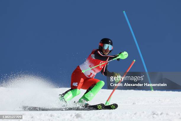 Alana Ramsay of Team Canada competes in the Para Alpine Skiing Women's Super Combined Slalom Standing during day three of the Beijing 2022 Winter...