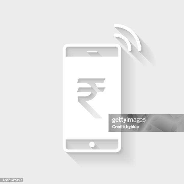 stockillustraties, clipart, cartoons en iconen met mobile payment with indian rupee sign. icon with long shadow on blank background - flat design - tikken en betalen