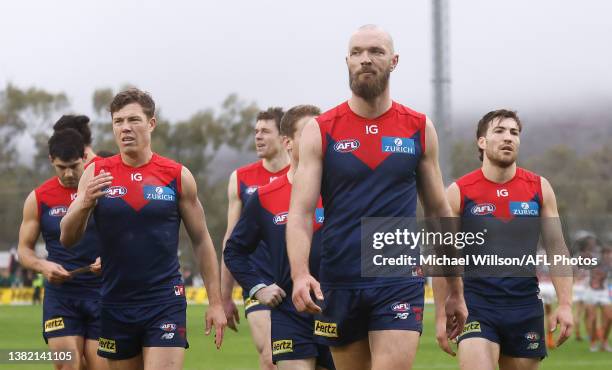 Max Gawn of the Demons looks dejected after a loss during the 2023 AFL Round 16 match between the Melbourne Demons and the GWS Giants at TIO Traeger...