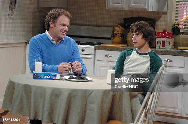 Episode 3 -- Aired -- Pictured: John C. Reilly as father, Andy Samberg as son during "McMillan Family Moment" skit on October 21, 2006