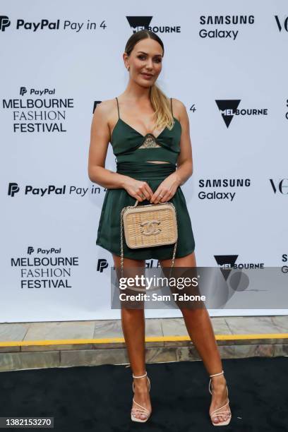 Florence Alexandria arrives at the Melbourne Fashion Festival Runway 1 show on March 07, 2022 in Melbourne, Australia.