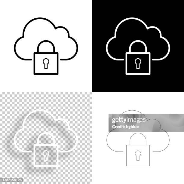 cloud security. icon for design. blank, white and black backgrounds - line icon - white clouds transparent stock illustrations