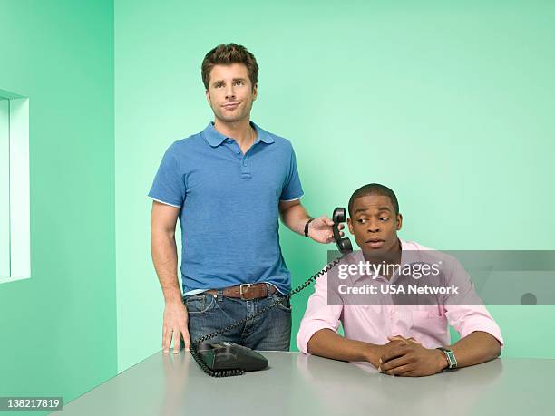 Season 2 -- Pictured: James Roday as Shawn Spencer, Dule Hill as Burton "Gus" Guster