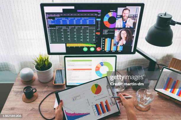 business meeting on video call during covid-19 - alexa martin stock pictures, royalty-free photos & images