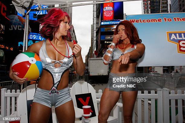 Bringing a Promo to Life" -- Picured: Jennifer "Phoenix" Widerstrom and Valerie "Siren" Waugaman of "American Gladiators" in New York, NY on May 12,...