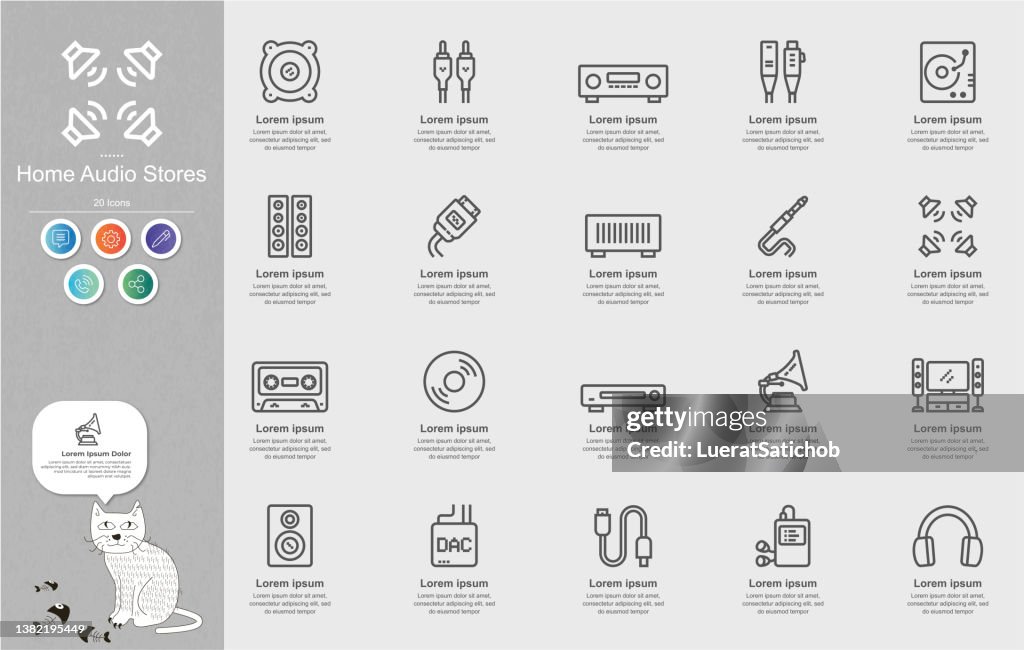 Home Audio Stores Line Icons Content Infographic