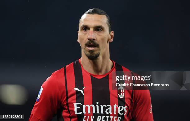 Zlatan Ibrahimovic of AC Milan during the Serie A match between SSC Napoli and AC Milan at Stadio Diego Armando Maradona on March 06, 2022 in Naples,...