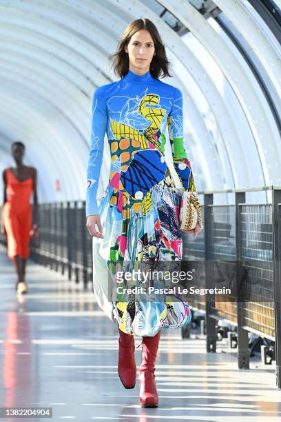 Model walks the runway during the Stella McCartney Womenswear Fall/Winter 2022-2023 show as part of Paris Fashion Week at Centre Pompidou on March...