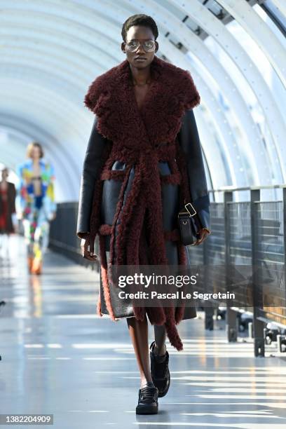 Model walks the runway during the Stella McCartney Womenswear Fall/Winter 2022-2023 show as part of Paris Fashion Week at Centre Pompidou on March...