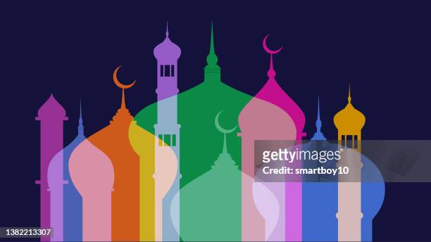 moschee silhouetten - eid ul fitr stock-grafiken, -clipart, -cartoons und -symbole