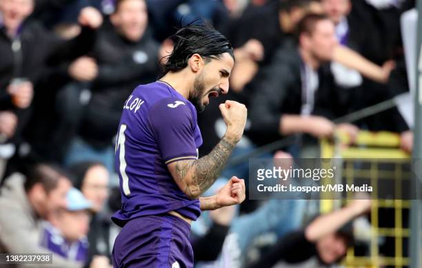 Lior Refaelov of Anderlecht celebrates after scoring the 1-0 goal during the Jupiler Pro League match between RSC Anderlecht and KV Oostende at Lotto...