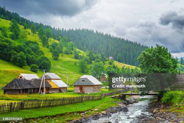 ukrainian village in the carpathian mountains - ukraine village stock pictures, royalty-free photos & images