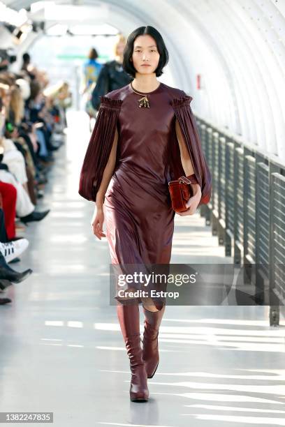 Model walks the runway during the Stella McCartney Womenswear Fall/Winter 2022-2023 show as part of Paris Fashion Week at Centre Pompidou on March 7,...