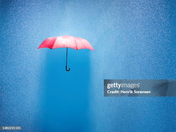 umbrella in a rain shower - beschützen stock-fotos und bilder