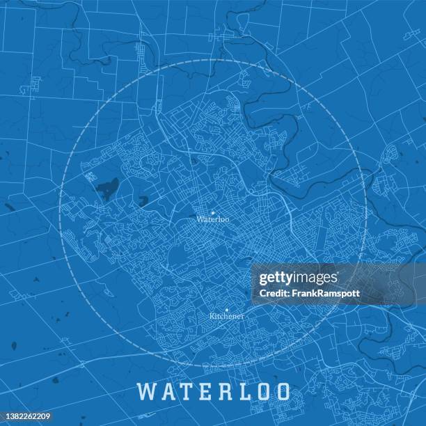 stockillustraties, clipart, cartoons en iconen met waterloo on city vector road map blue text - kitchener ontario