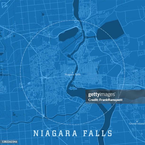 niagarafälle on city vector straßenkarte blauer text - niagara falls stock-grafiken, -clipart, -cartoons und -symbole