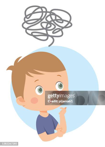 Cute Boy Solving Logical Problem Confused Boy High-Res Vector Graphic ...