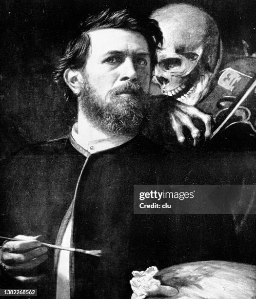 self portrait of a painter with skull, arnold böcklin - böcklin stock illustrations