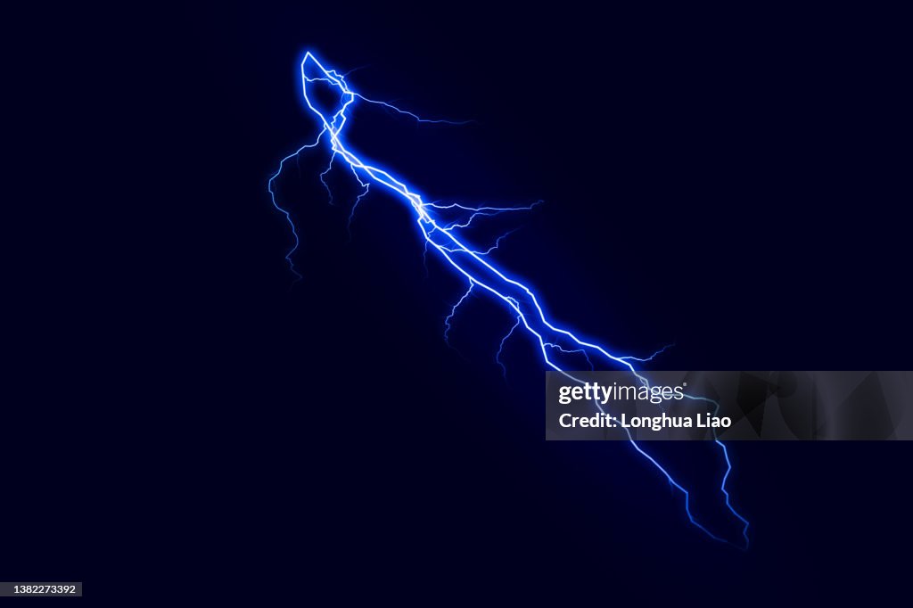 Computer generated illustration of lightning on black background