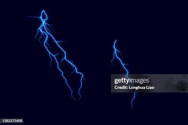 computer generated illustration of lightning on black background - electrical shock stockfoto's en -beelden