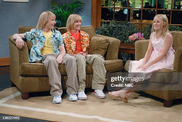 Episode 17 -- Aired -- Pictured: Amy Samberg as Dylan Sprouse, Shia LaBeouf as Cole Sprouse, Amy Poehler as Dakota Fanning during "The Dakota Fanning...