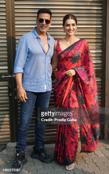 Akshay Kumar and Kriti Sanon attend the 'Bachchhan Paandey' film photocall on March 7, 2022 in Mumbai, India.