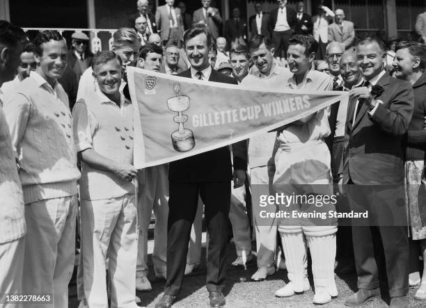 English cricketer Ted Dexter , captain of the Sussex team, after winning the 1963 Gillette Cup at Lord's in London, UK, 7th September 1963. Sussex...